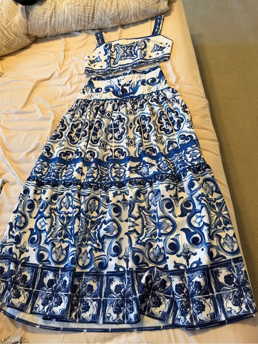 Tile-Print Top and Skirt Set